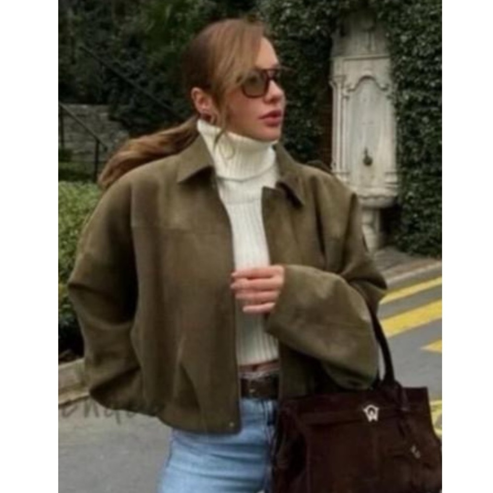 🦋 ZARA VIRAL 🦋 BLOGGERS FAVORITE 🦋 NWT ZARA FAUX SUEDE BOMBER JACKET - Picture 6 of 16